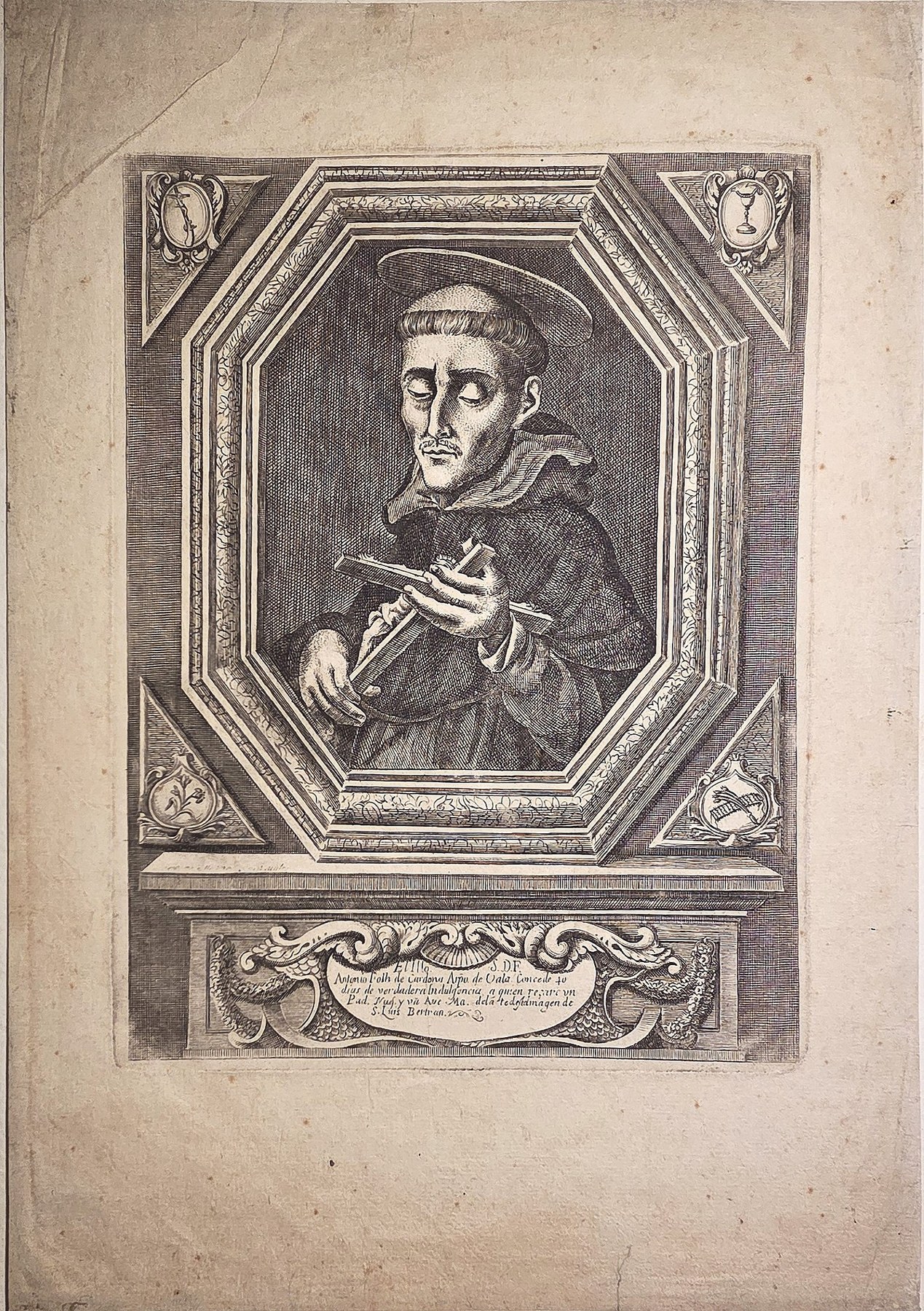 Gerahmtes Heiligenbildnis mit Inschrift