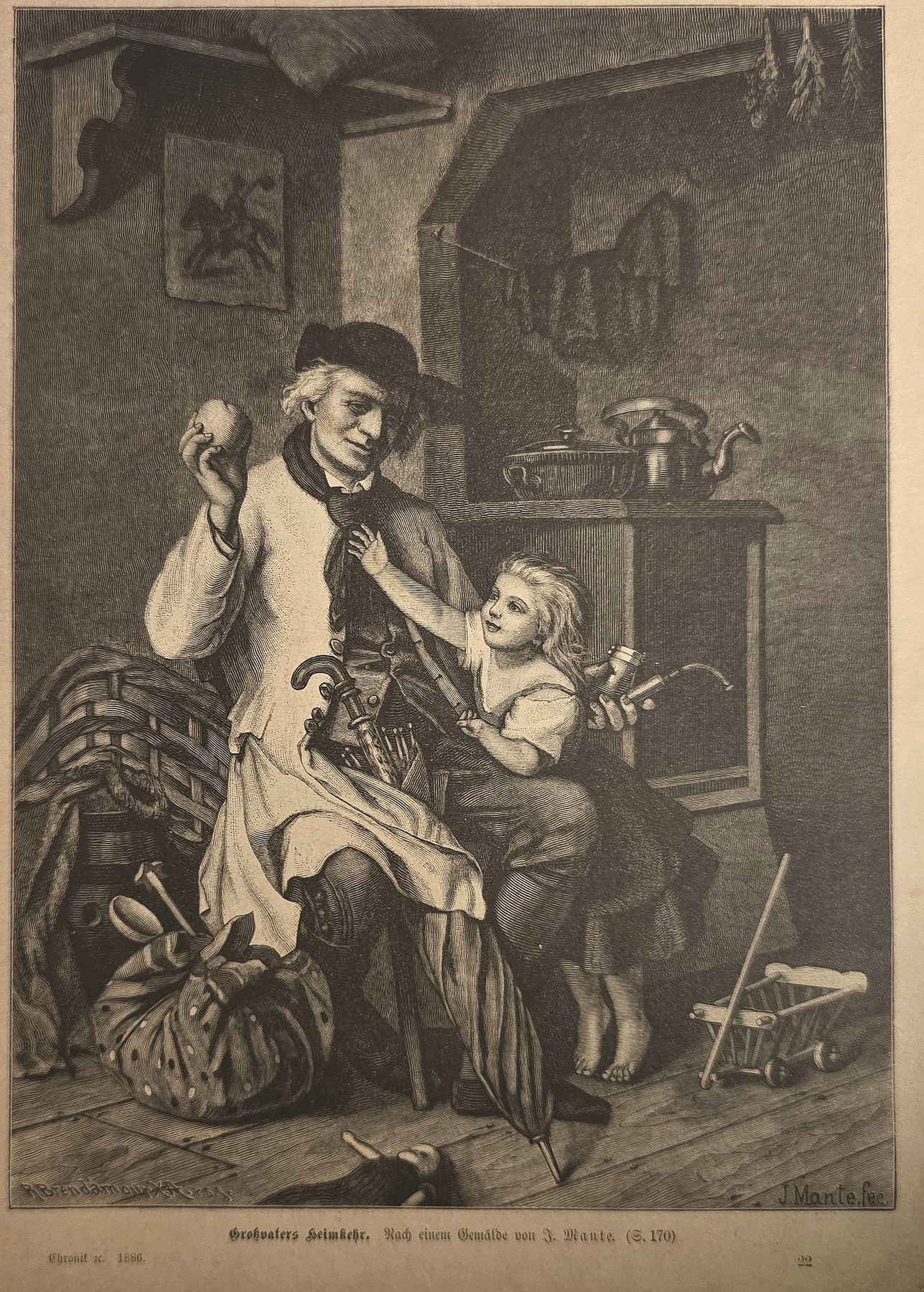 Historische Darstellung – Mutter mit Kindern in der Stube