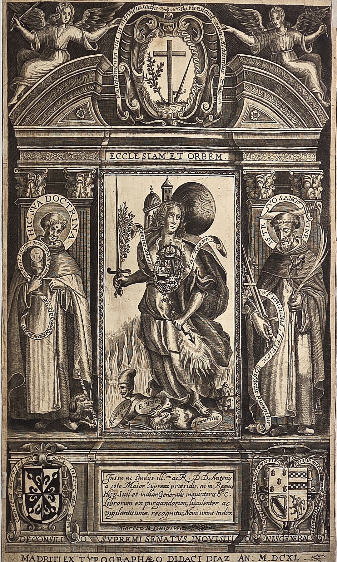 Reich gerahmtes Heiligenbild mit drei Figuren