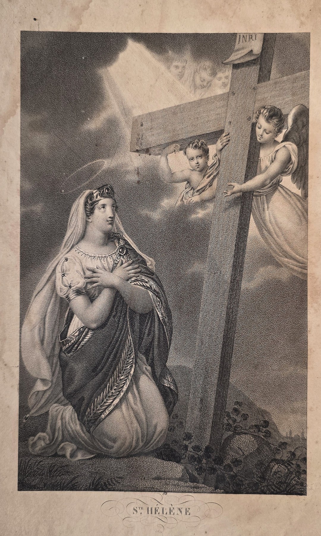 einer knienden Frau vor Kreuz und himmlischem Licht