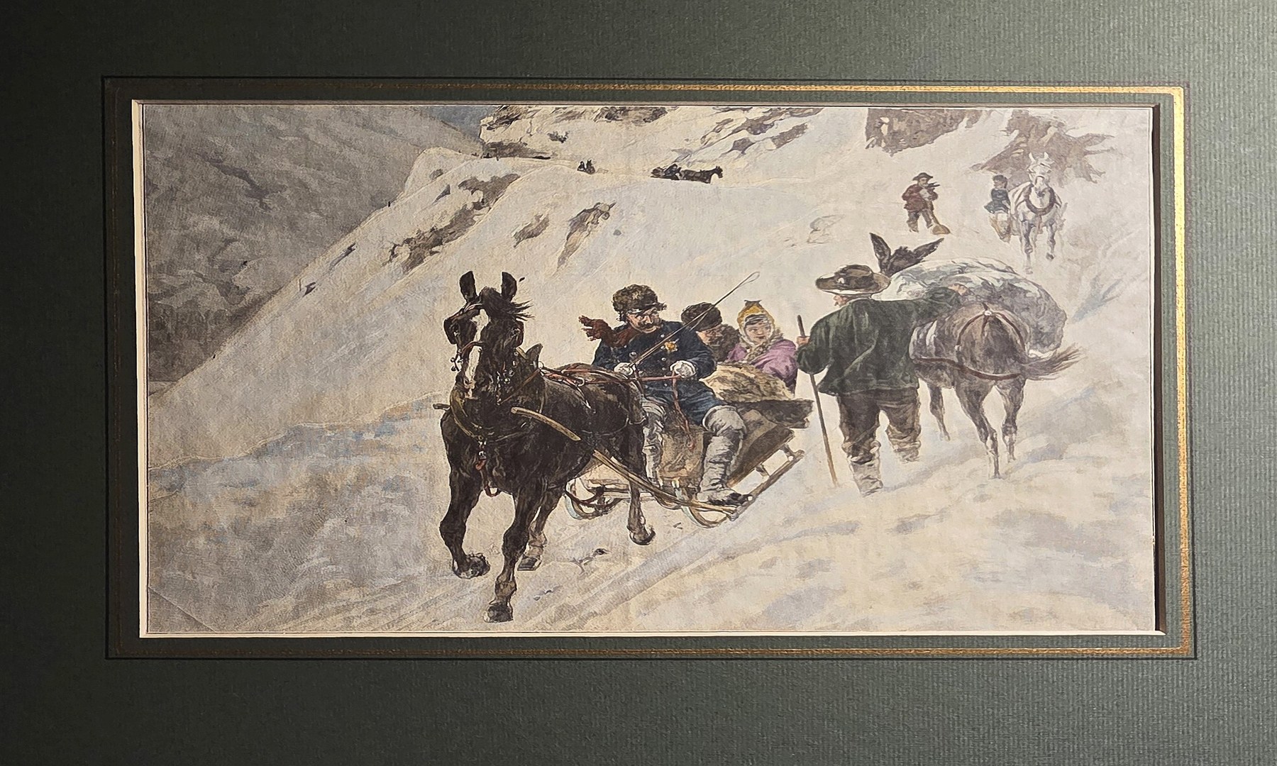 Pferdeschlitten im tiefen Schnee
