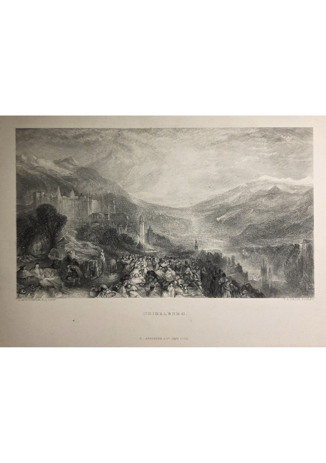 Gebirgslandschaft mit Ruinen und Figuren