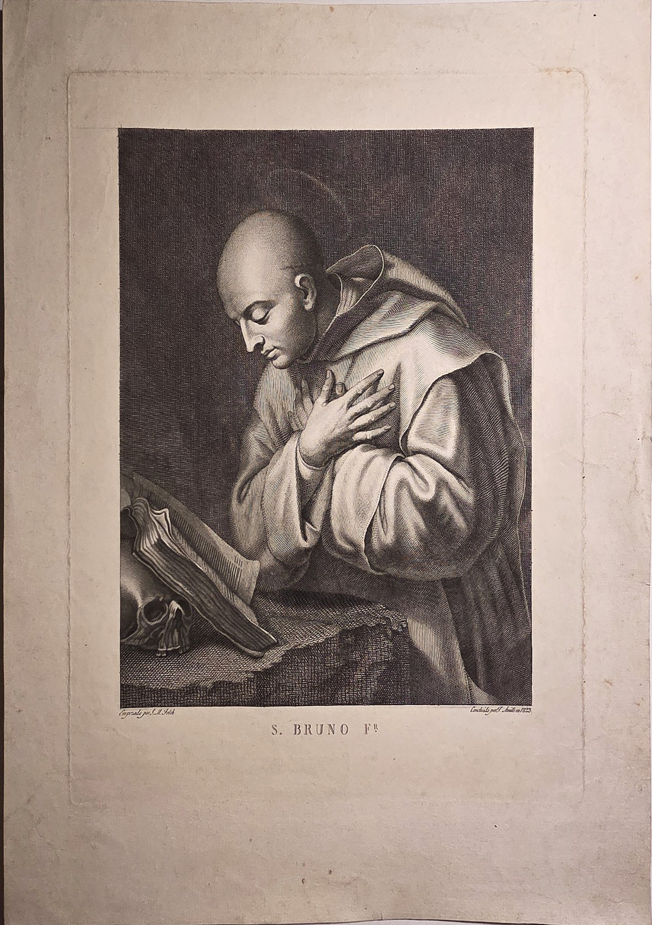 Meditierender Mönch über aufgeschlagenem Buch