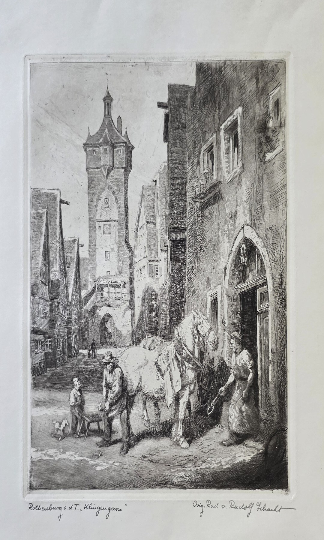 Historische Gassenszene mit Personengruppe