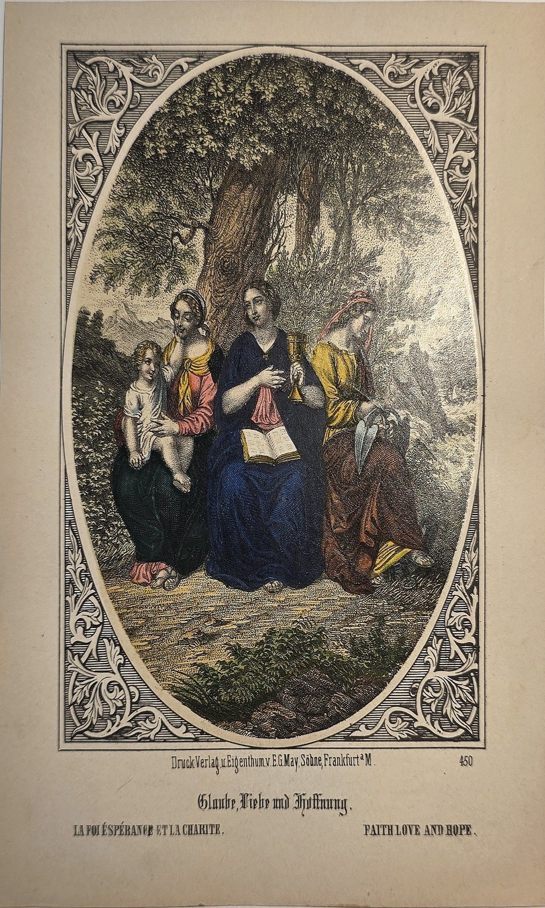 Ornamental gerahmte mit Personengruppe unter Bäumen