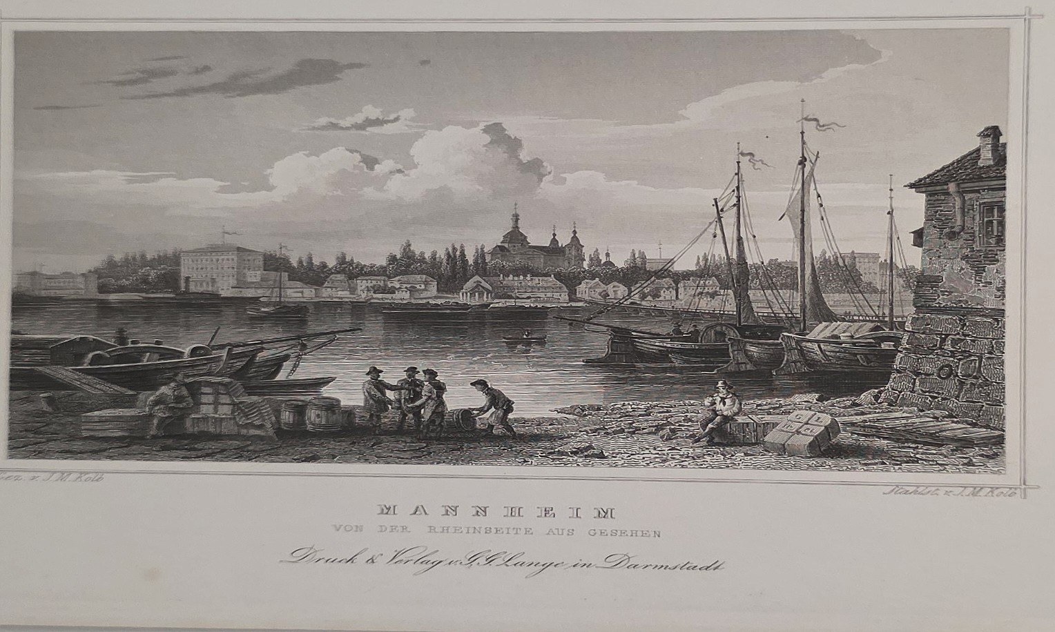 Historische Ortsdarstellung – Hafenpanorama mit Segelschiffen