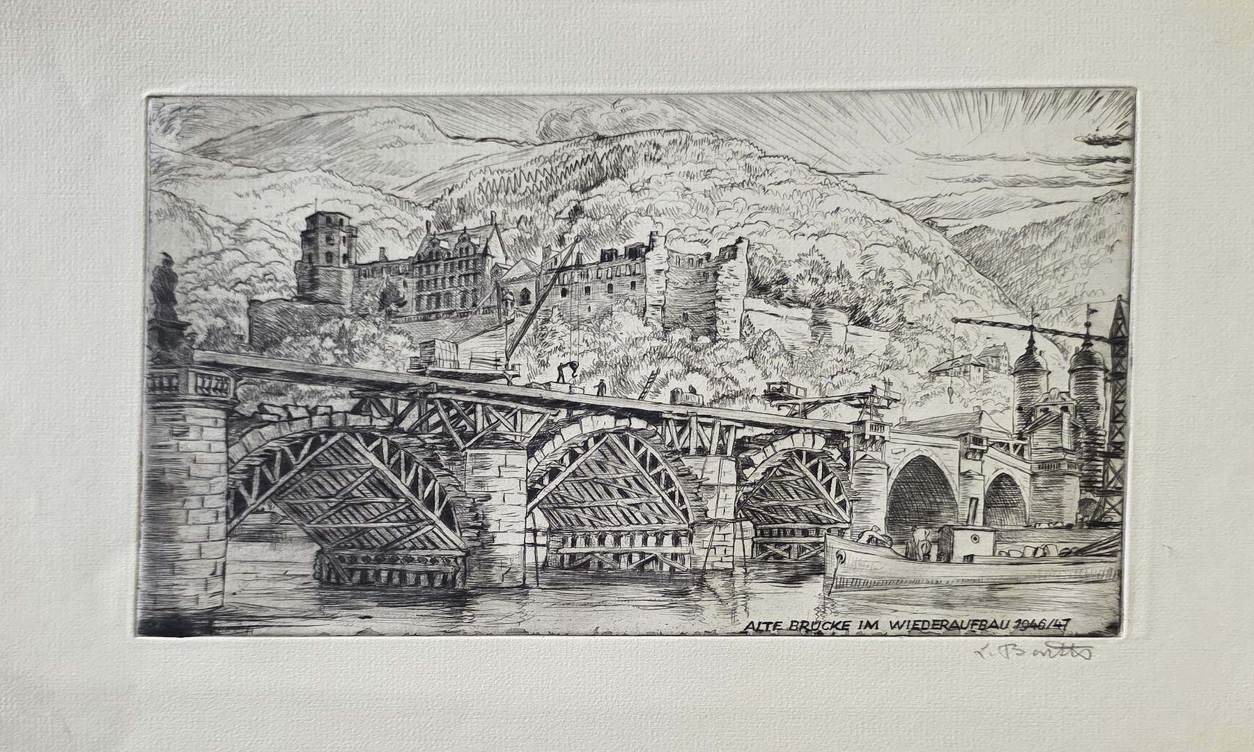 Stadtpanorama mit Brücke und Hügeln