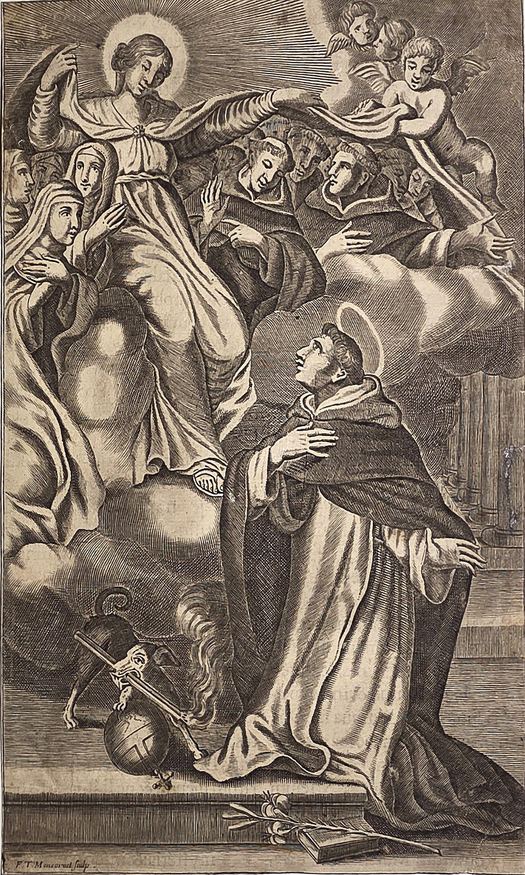 Kniender Geistlicher vor Madonna mit Kind