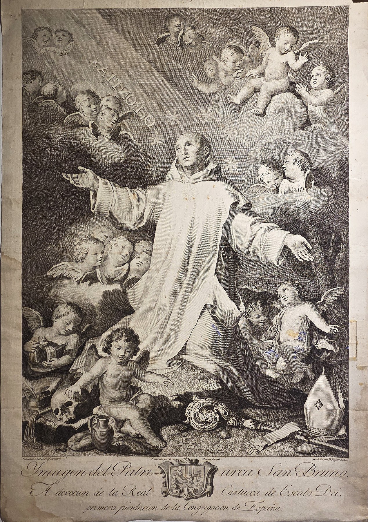 Heiliger inmitten zahlreicher Engel