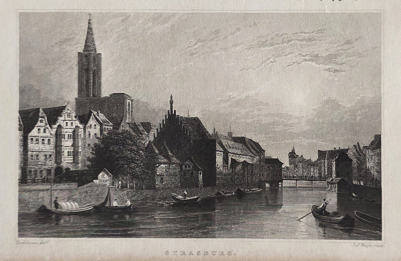 einer Uferstadt mit hohem Kirchturm