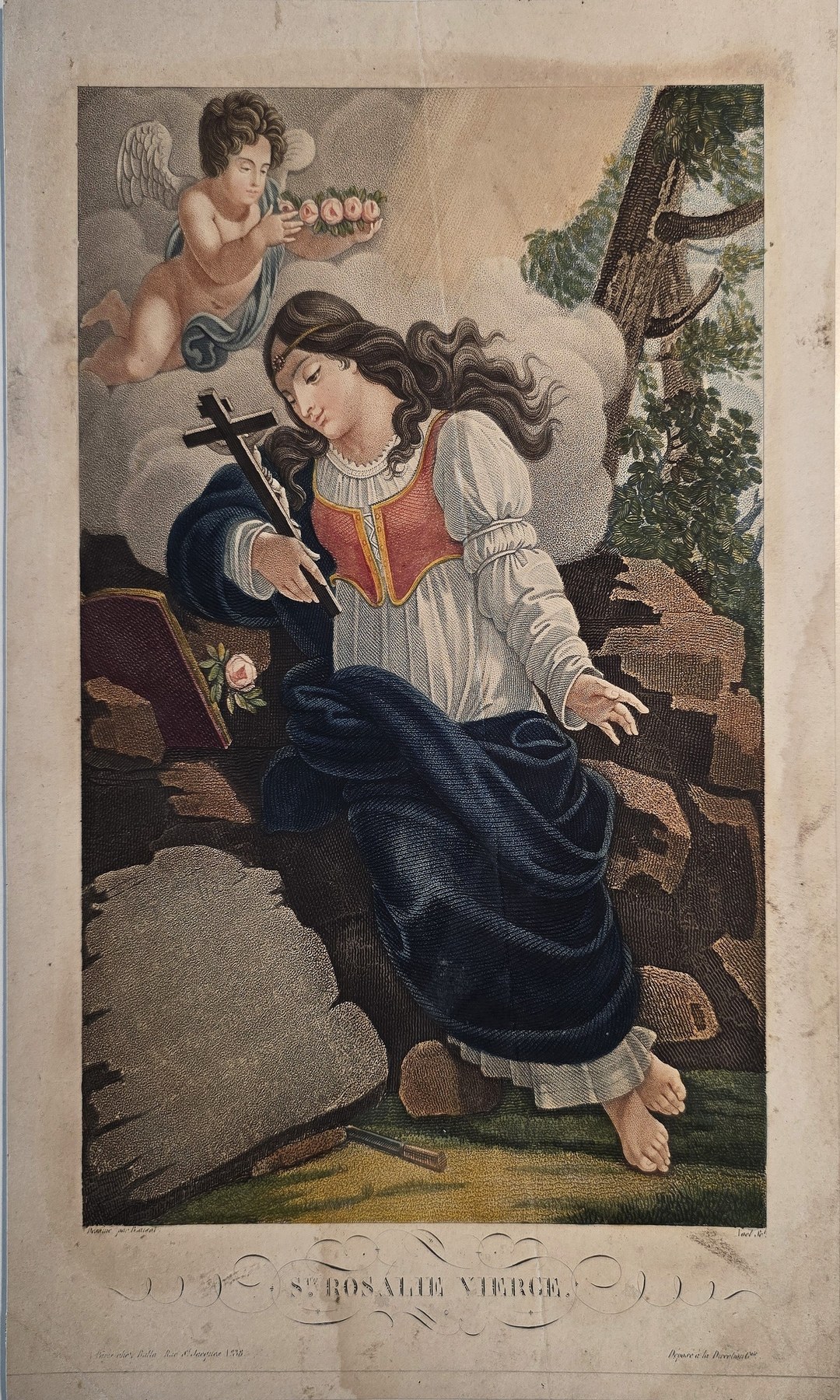 einer Frau mit Engel über Felsen und Landschaft