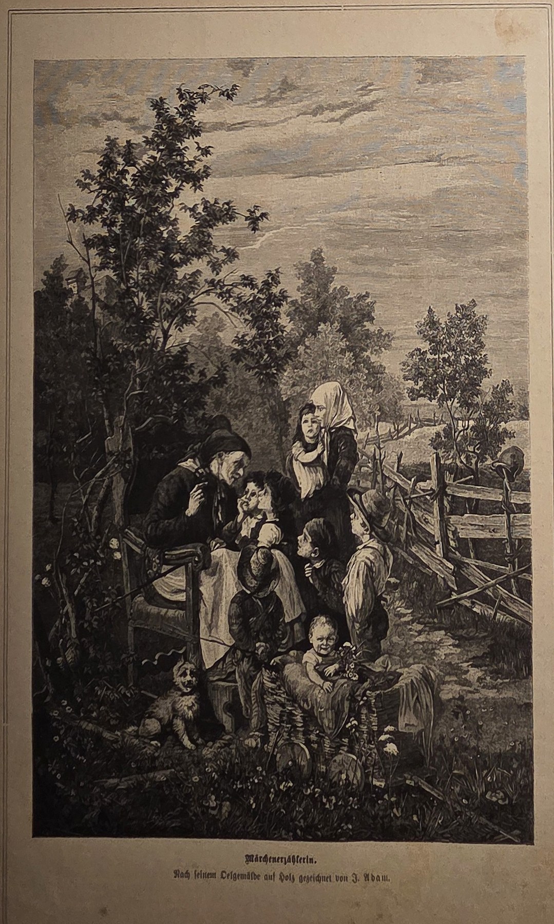 Familie und Begleiter auf einem Waldweg