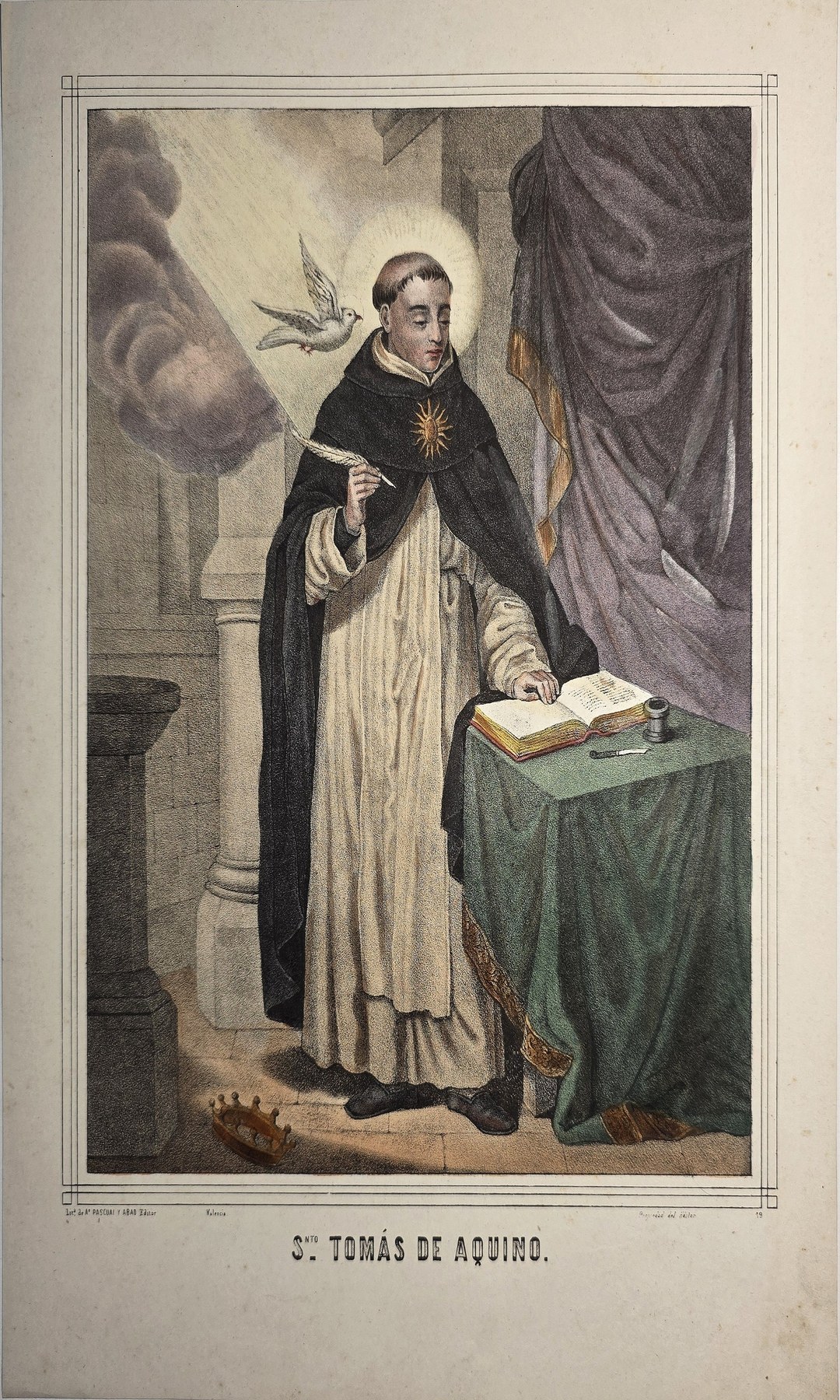 Farbig gefasste mit Ordensfrau und aufgeschlagenem Buch