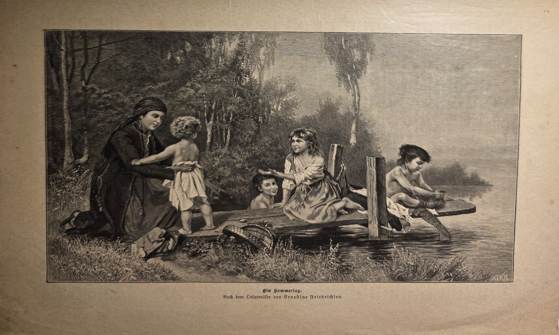 Rastende Familie am Waldrand