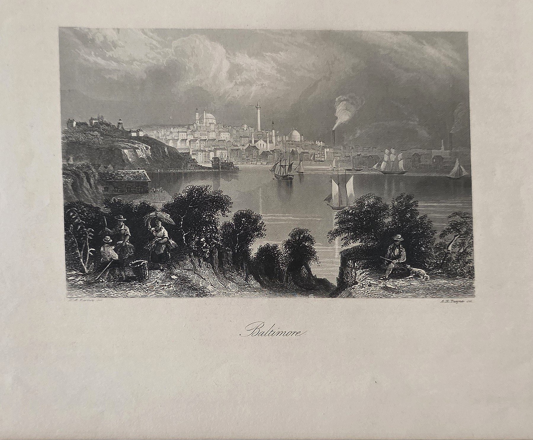 Dunkle Flusslandschaft mit ferner Stadt