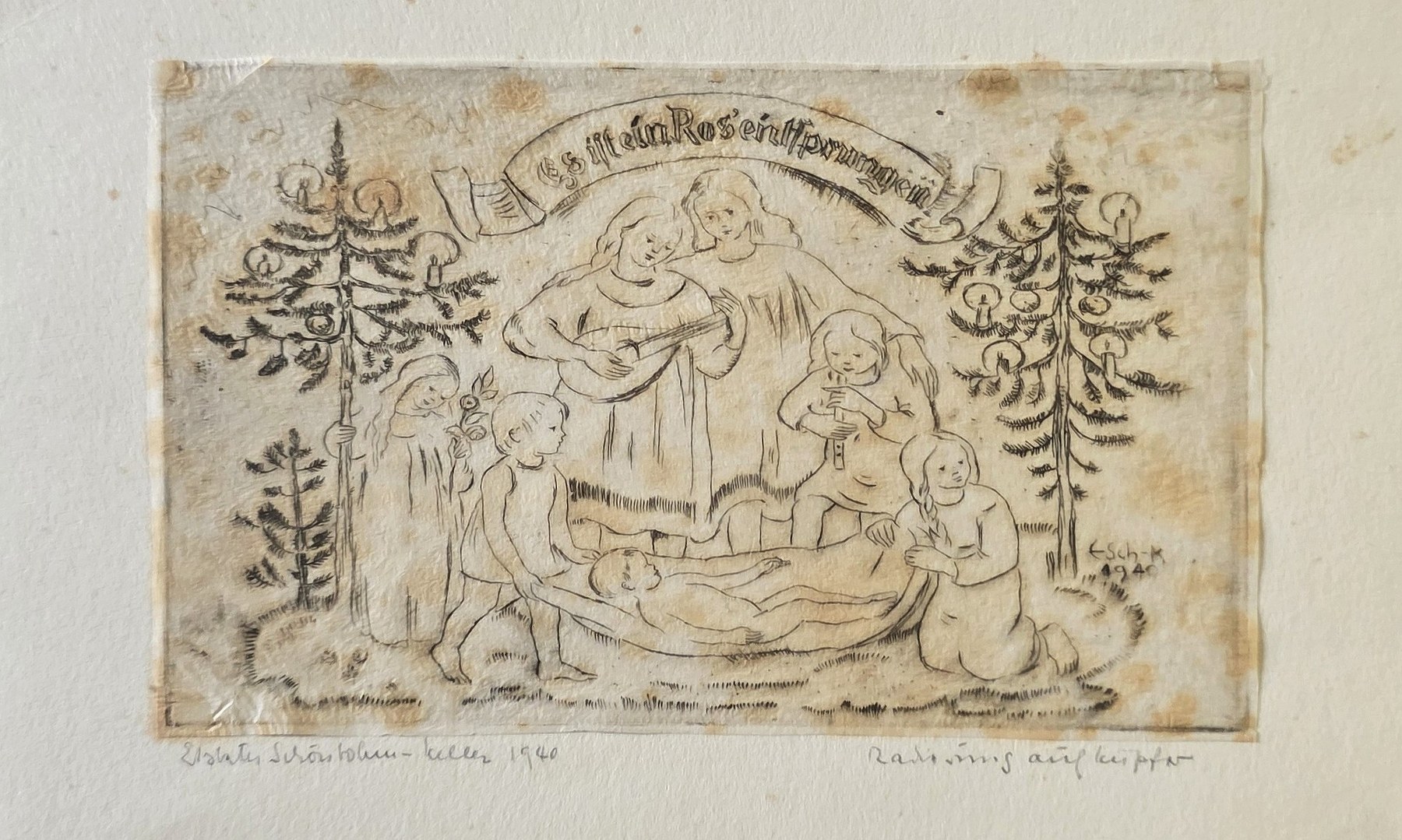 Ornamentale Figurenszene mit Bäumen