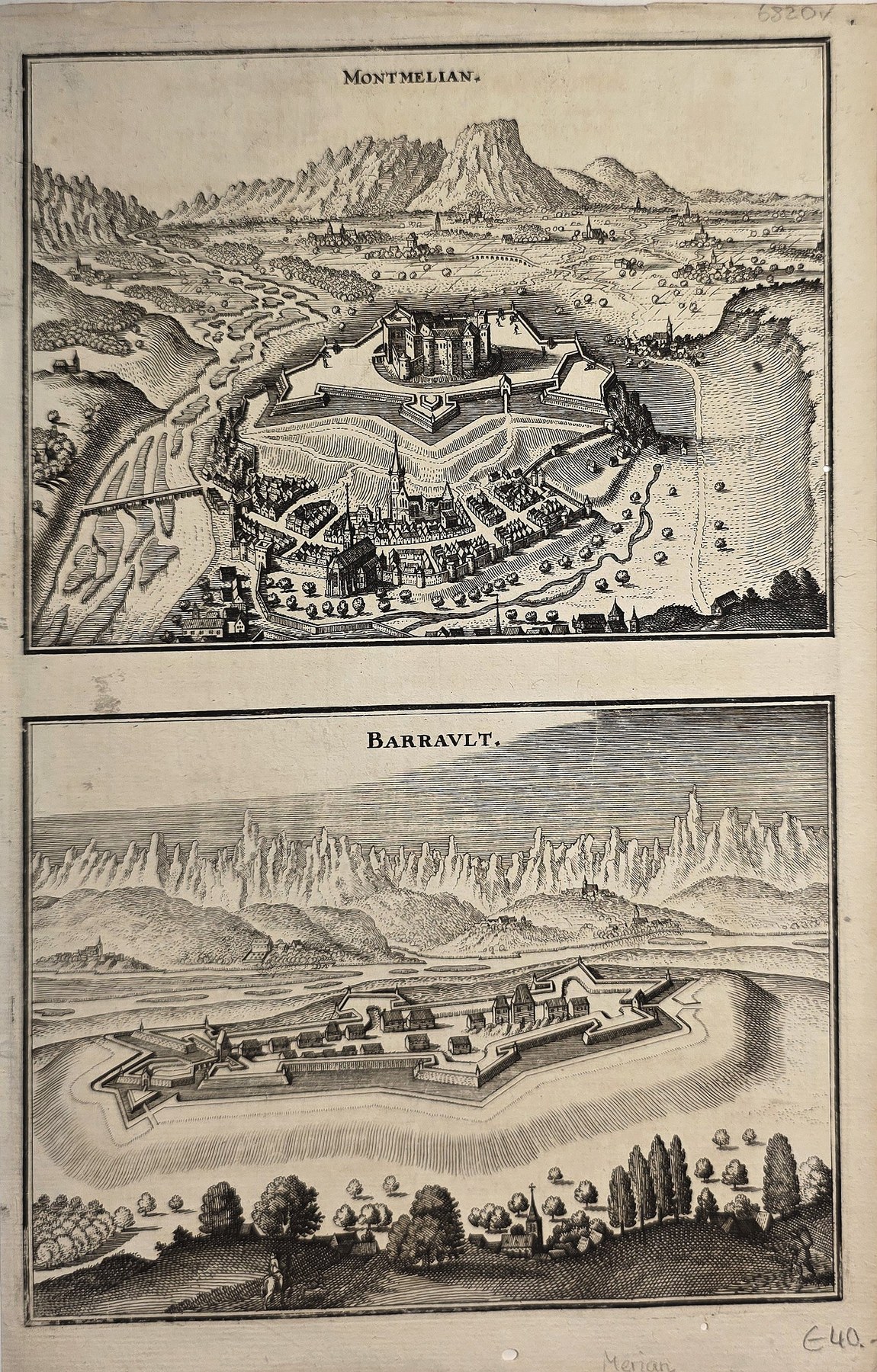 Zwei befestigte Ortsansichten in bergiger Landschaft