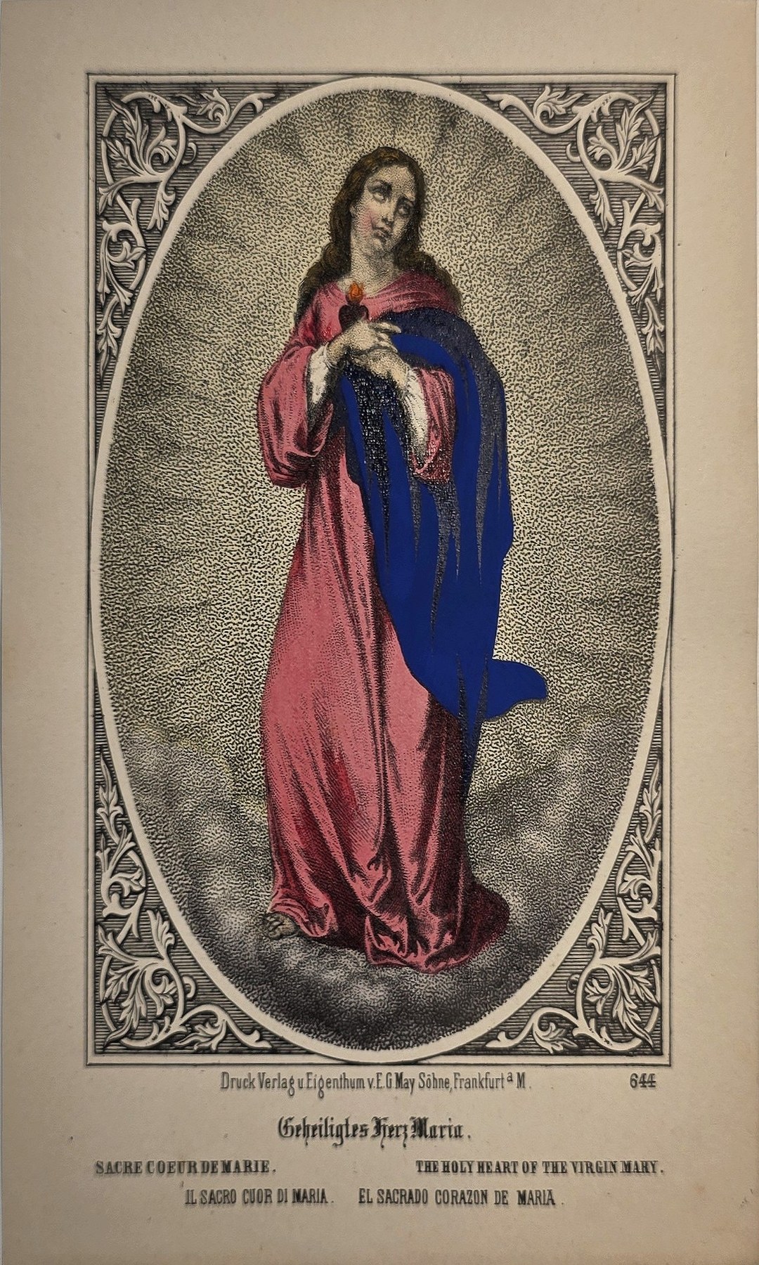 Ornamental gerahmte mit stehender Marienfigur und Herzmotiv